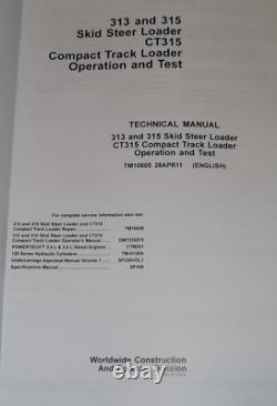 John Deere 313 315 Ct315 Skid Steer Technical Service Op & Test Manual Tm10605