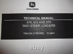 John Deere 375 570 575 Skid Steer Loader Technical Service Repair Manual Tm1359