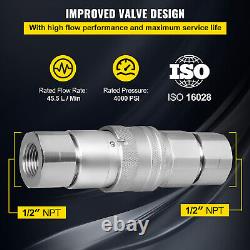 12 ensembles de coupleurs rapides hydrauliques à face plate NPT 1/2\ pour mini-chargeuse Bobcat