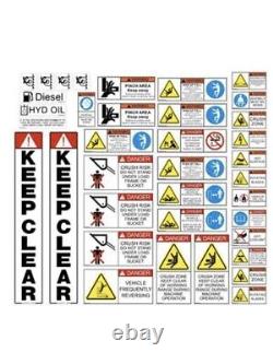 Ensemble complet d'autocollants de sécurité générale et d'avertissements pour chargeuse compacte