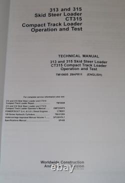 Manuel de service technique et de test du chargeur compact John Deere 313 315 Ct315 (TM10605)