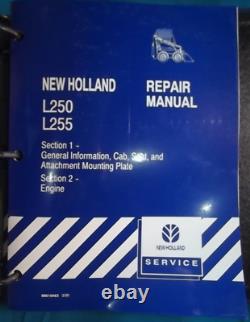 Nouveau manuel d'atelier de réparation et d'entretien pour les chargeuses compactes New Holland L250 et L255.